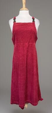 JG Hook Cranberry Red Wide Corduroy Womens 6P Jumper Dress 90s Cottage Prairie